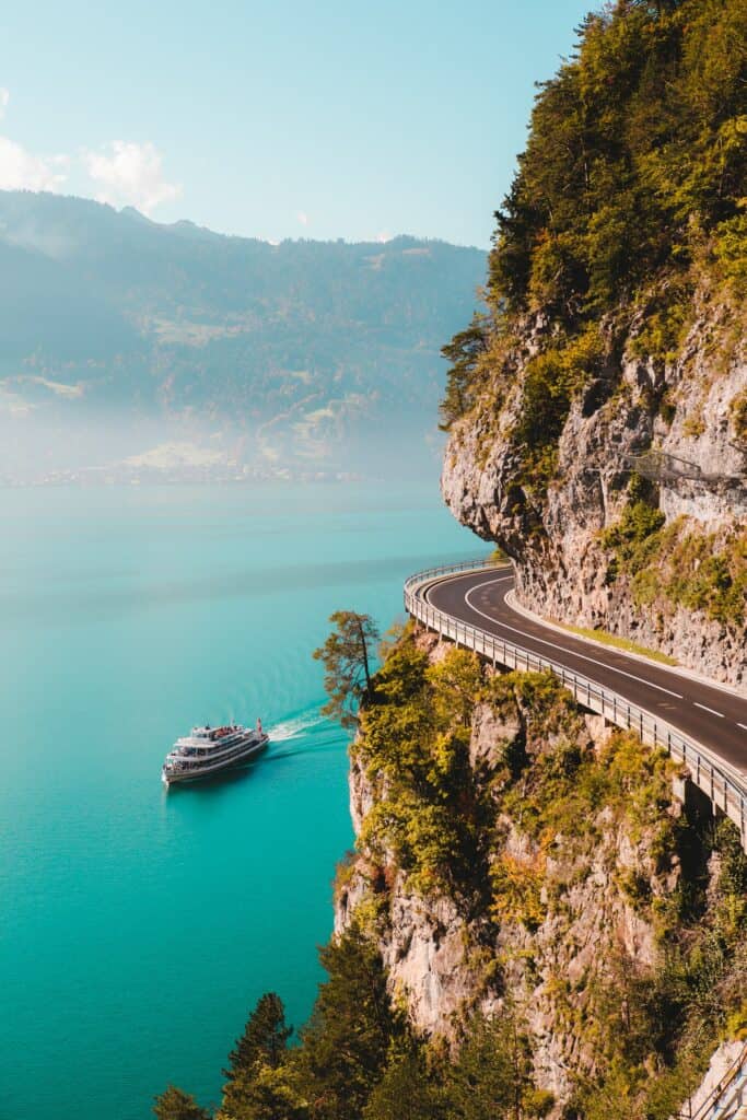 Scenic road along Lake Thun