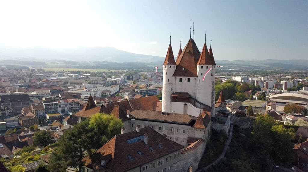 Aerial view from Thun Castle above the city