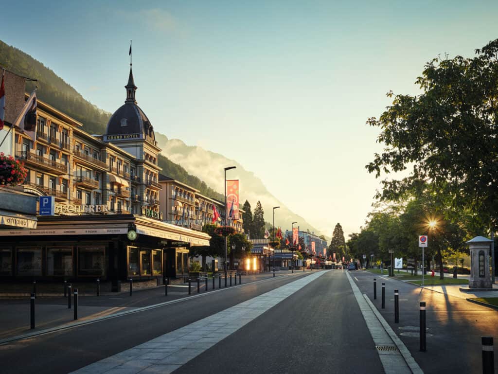 Interlaken Hoehweg street with Grand Hotel Victoria