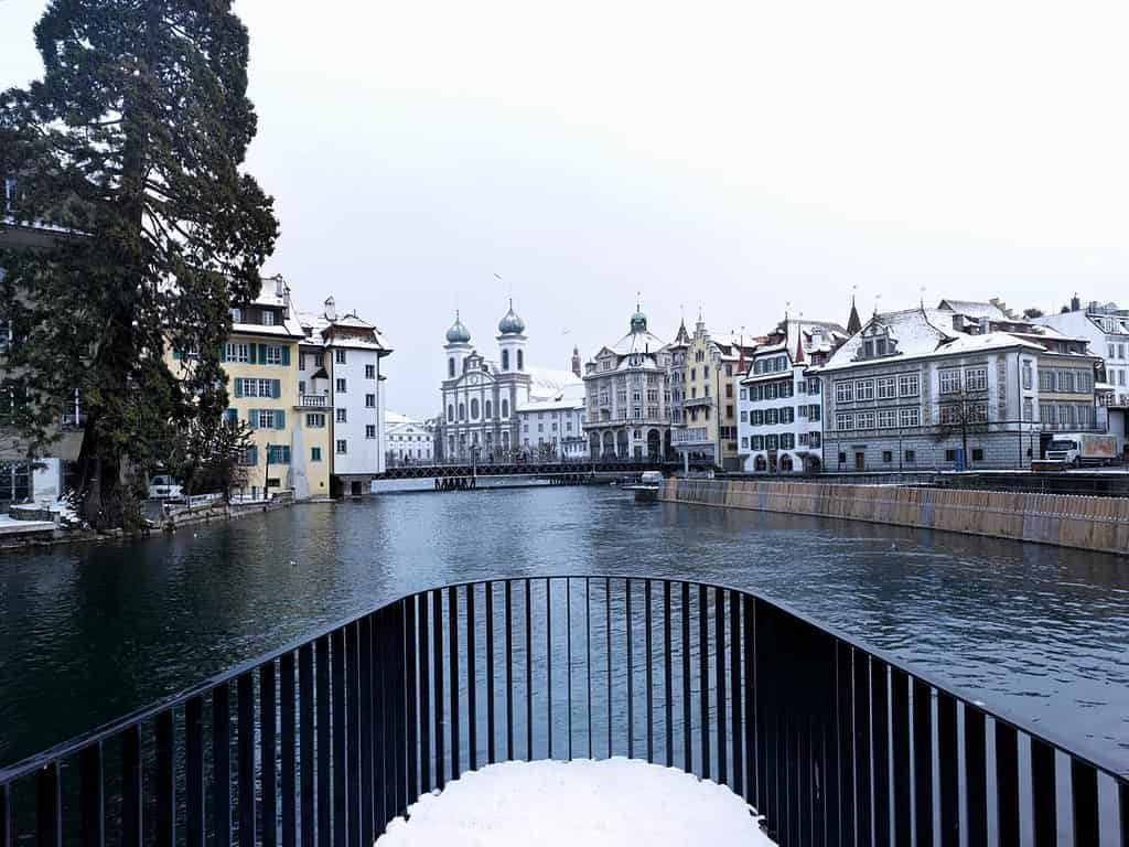Reuss river in lucerne during winter