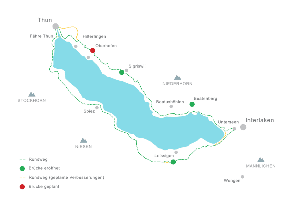 A map of the project panoramaweg around lake thun
