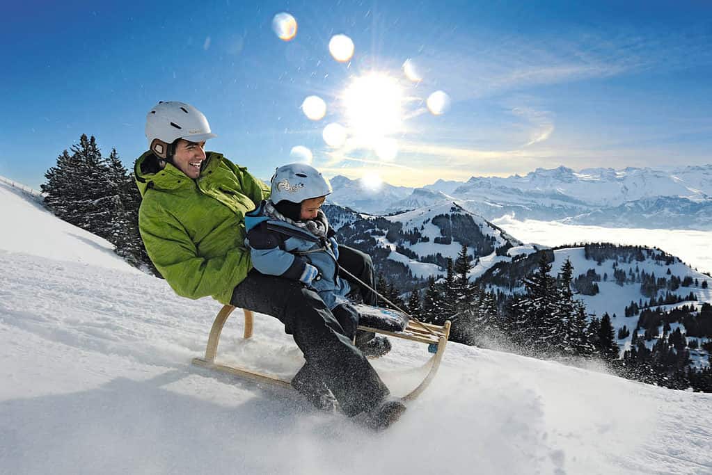 Tobbogganing at Rigi in winter