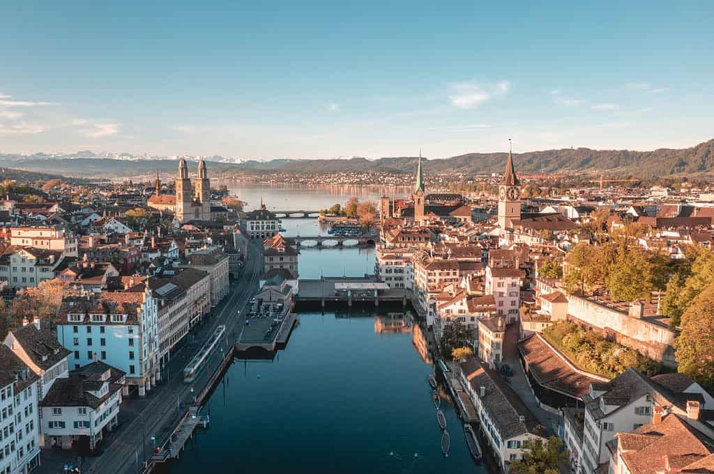 Aerial View of Zurich and the Limmatquai
