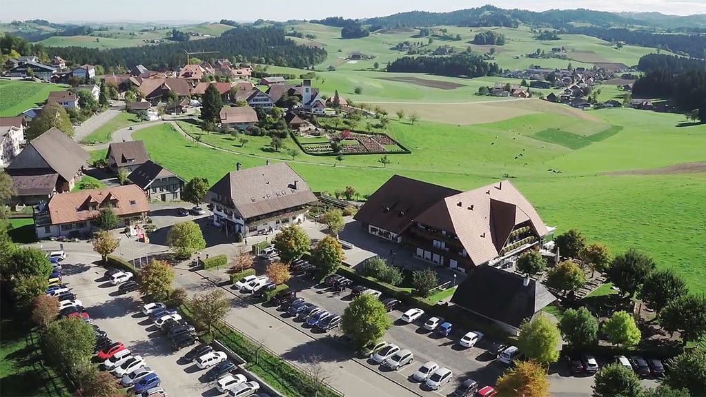 emmentaler cheese factory seen from a drone