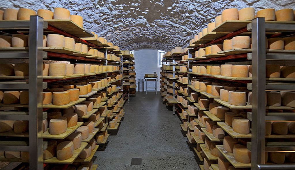 Storage cave at cheese factory in switzerland