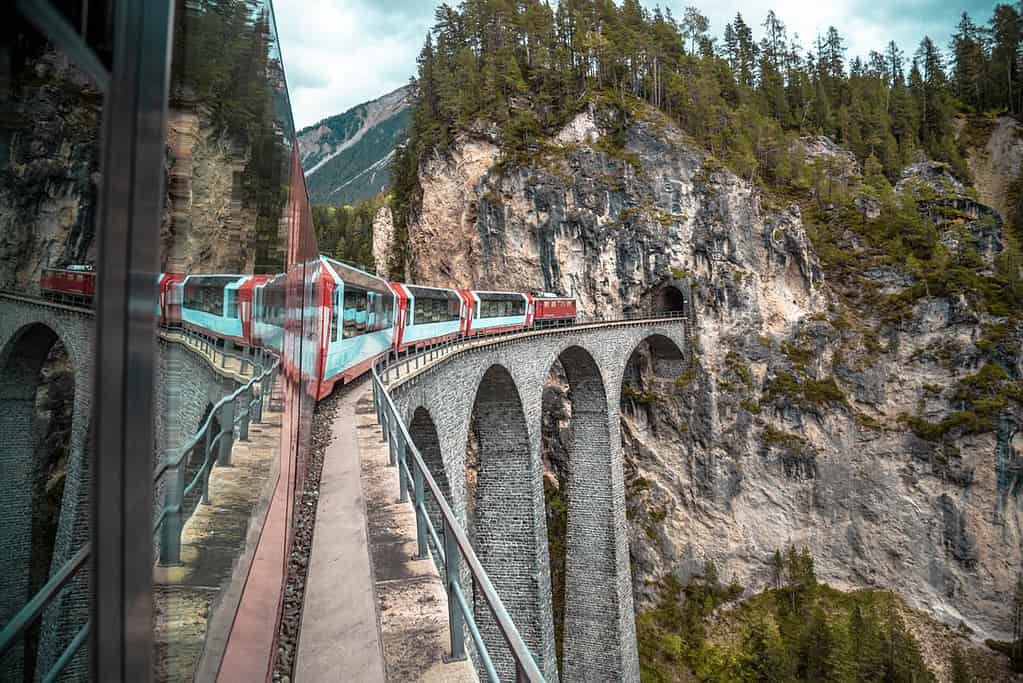 Glacier express train on landwasser viaduct