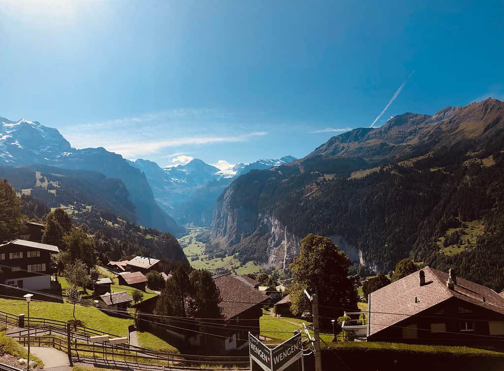 View from wengen village down to lauterbrunnen valley