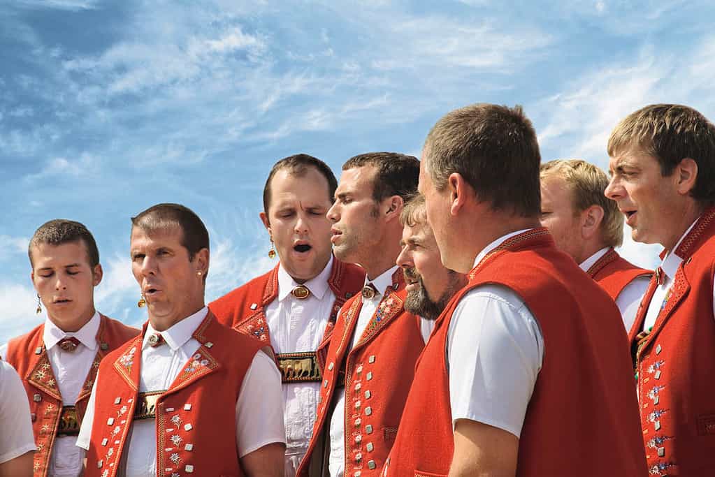 A yodel choir wearing appenzeller clothes
