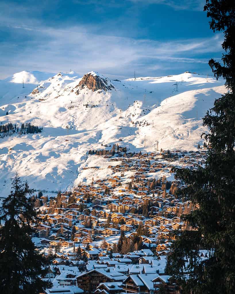 The village of verbier in the winter one of the best mountain resorts in switzerland