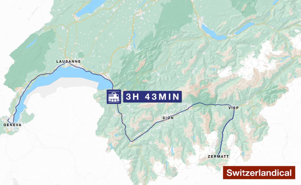 Graphical map of train route from geneva to zermatt.