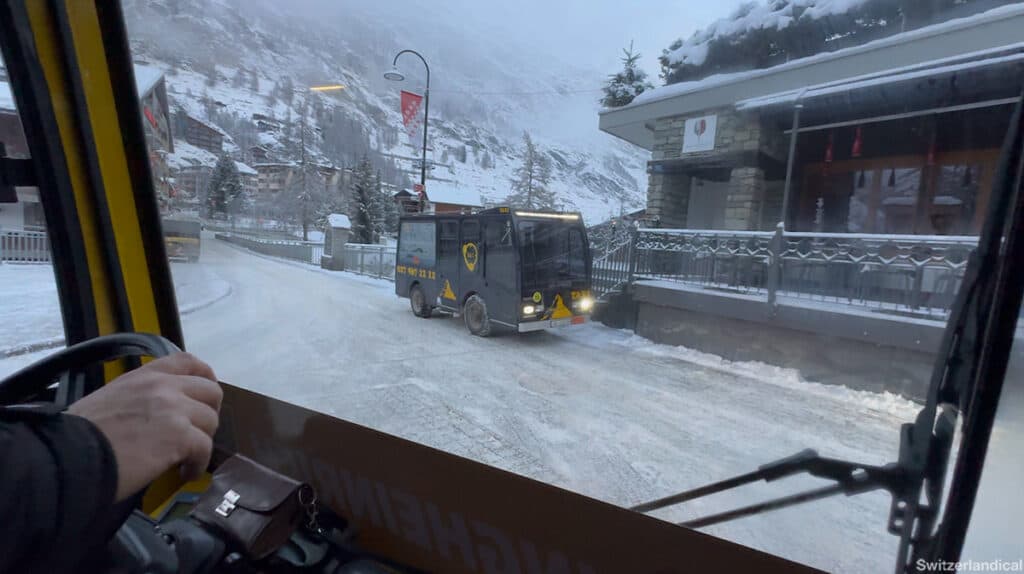 An electric taxi on the road in Zermatt